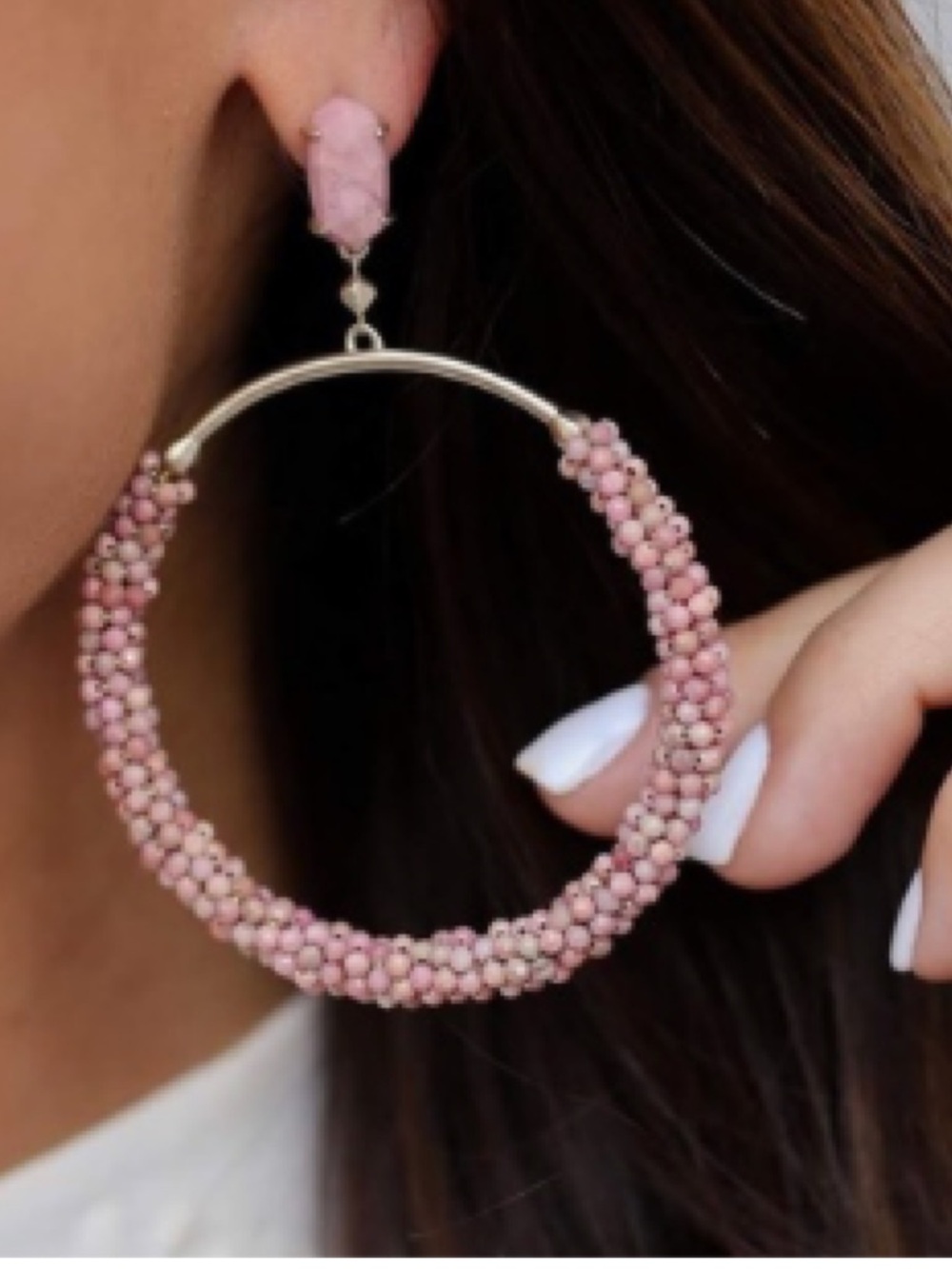 NWT Kendra Scott Russel Beaded Hoop Earrings in Pink Agate 14k Gold Plated